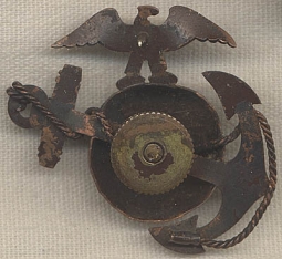 Great, Salty "Been There" WWI USMC Officer Hat Badge in Bronze