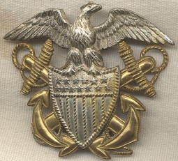 Very Rare WWI USN Officer Cap Badge with Prong Base