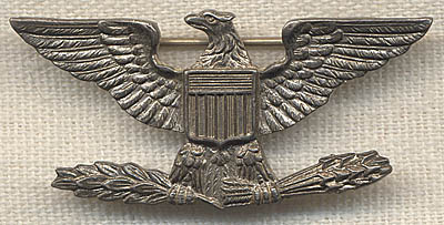 WWII Colonel's Eagle Rank Insignia in Sterling