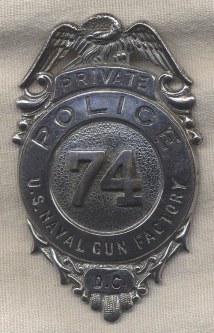 Shiny WWII Washington, DC Naval Gun Factory Police Badge<p> NO LONGER AVAILABLE