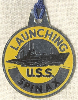 Rare Type II WWII Silver Foil Submarine Launch Tag for the USS Spinax SS-489 in Excellent Condition