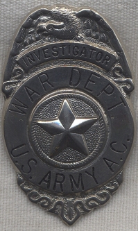 Early WWII WAR DEPARTMENT Investigator US Army Air Corps Badge