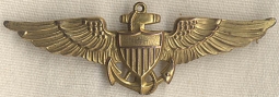 Scarce WWII USN Pilot Wing in Gold-on-Sterling by Vanguard