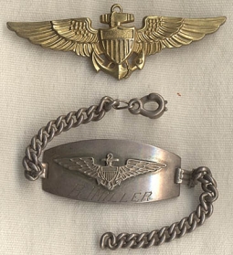 WWII US Navy Pilot Wing by H+H and Bracelet from USS WASP