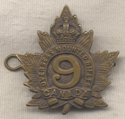 WWI Canadian 9th Overseas Mounted Rifles Battalion Cap Badge