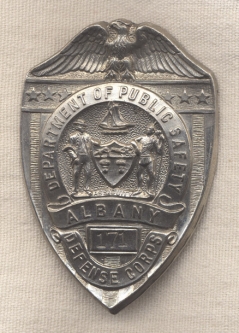 Great World War I ca 1918 Albany New York Defense Corps / Auxiliary Police Badge # 171