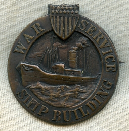 WWI Home Front War Service Ship Building #'d War Worker Badge in Excellent Condition