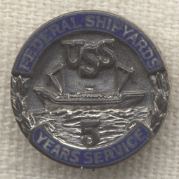 Sterling WWII-Era US Steel Numbered Federal Shipyards 5 Year Service Pin