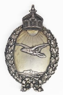 Beautiful Early WWI Imperial Prussian Seaplane Pilot Badge in Hollow, Gilt 800 Silver
