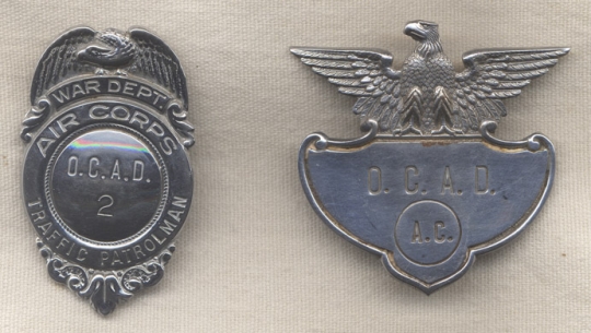 WWII Oklahoma City Air Depot (OCAD) Traffic Patrolman Cap and Breast Badge Set