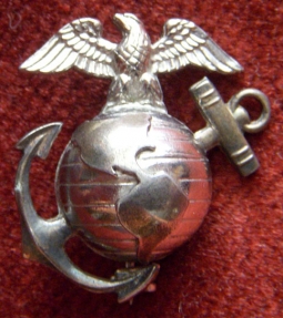 WWII Sterling US Marine Corps Officer small size Model 44 Dress Collar Insignia by H&H