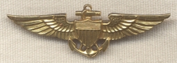 WWII US Navy Shirt-Size Pilot Wing in Gilt Sterling Marked Blackinton
