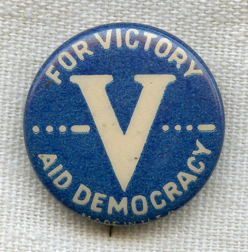 Great Wwii V For Victory Aid Democracy Celluloid Pin Flying Tiger