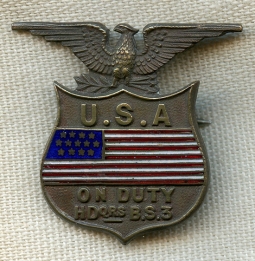 Great WWI US Army, UK-Made Badge: "ON DUTY, Headquarters B.S. 3"