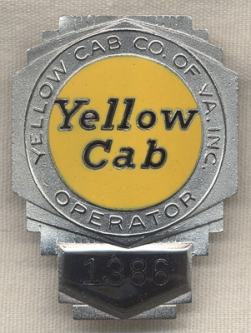1930s Yellow Cab of Virginia Driver's Hat Badge